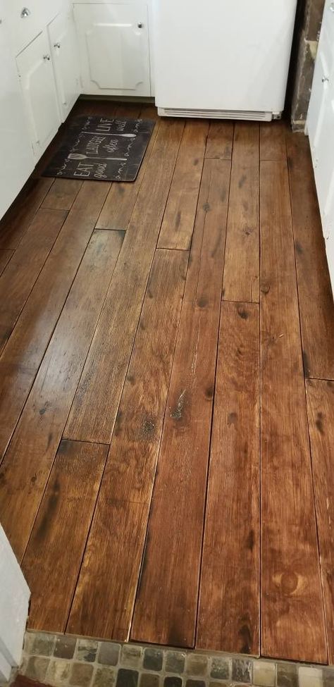 Rustic Pine Floors, Rustic Floors Farmhouse, Small Room Flooring Ideas, Rustic Stained Kitchen Cabinets, Pine Plank Floors, Plywood Floors Ideas, Luxury Vinyl Plank Flooring Living Room, Plywood Flooring Ideas, Rustic Flooring Ideas