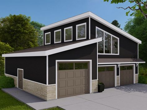 Modern Garage Apartment, 065G-0055 Boat Garage With Apartment, Shop With Adu, Garage With Living Quarters Upstairs, Backyard Suite, House Garage Ideas, Garage With Studio Apartment, Detached Garage With Apartment, Modern Garage Apartment, Garage With Apartment Above