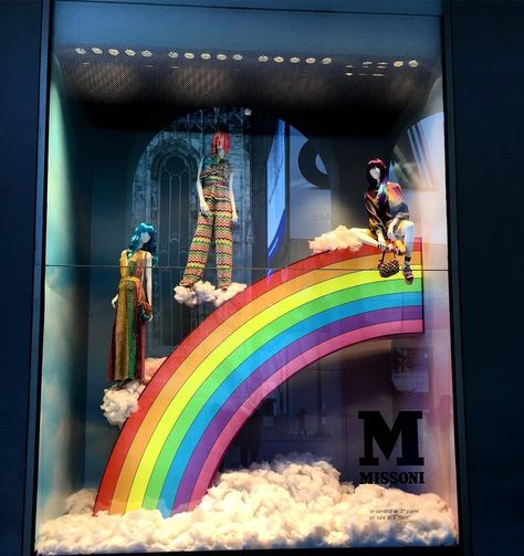 Rainbow Window Display, Rainbow Clothing Store, Rainbow Window, Summer Window, James D'arcy, Visual Merchandising Displays, Store Window Displays, Window Display Design, Retail Windows