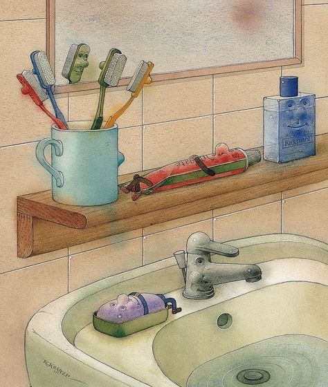 Bathroom Illustration Drawing, Bathroom Illustration, Bathroom Drawing, Whimsical Bathroom, Interior Architecture Drawing, Story Books, Local Market, Ranch Seasoning, Magical Art