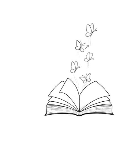 Cool Book Drawings, Small Book Drawings, Flowers Coming Out Of Book Drawing, Minimalist Book Drawing, Bookworm Doodle, Open Book Drawing Simple, How To Draw An Open Book, Book Butterfly Tattoo, Literature Doodles