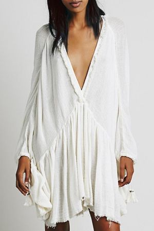 Wing Sleeve Dress, White Essentials, Gauze Tunic, Dress 2015, Plunging Neck, Bat Wing, Fabulous Clothes, Spring Dresses, Pure Color