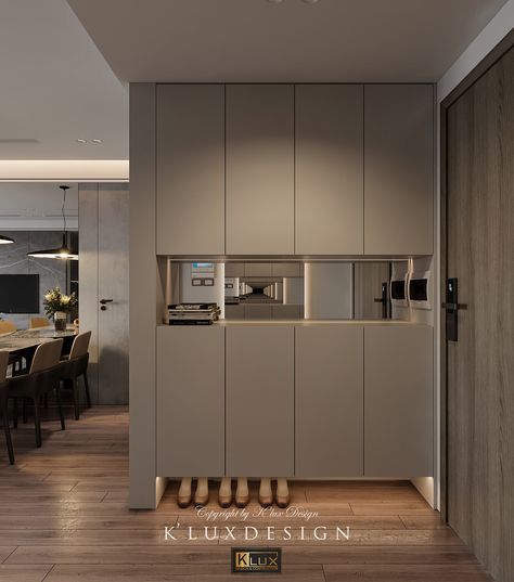 APARTMENT HA NOI on Behance Cabinet Partition Design, Modern Luxury Shoe Cabinet, Shoe Cabinet Design Luxury, Entrance Cabinet Design, Shoe Cabinet Entryway Modern, Shoes Cabinet Design, Wall Shoe Cabinet, Foyer Interior, Shoe Rack Cabinet Design