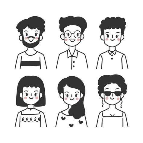 Pack of people avatars Free Vector | Free Vector #Freepik #freevector #people #women #men #pack Many People Drawing, Cute Characters Drawing, Cute People Drawing, People Avatar, Portrait Illustrator, Easy People Drawings, Drawings Of People, Doodle People, People Drawings