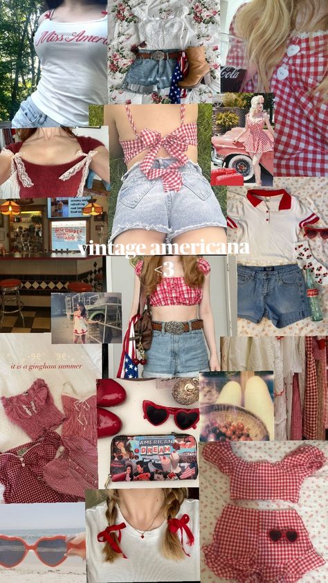 50s Americana Aesthetic, Vintage Americana Summer Outfits, American Coquette Outfits, Coquette Americana Outfits, Americana Coquette Outfit, Coquette Americana Aesthetic, Dreamgirl Aesthetic, Americano Aesthetic, Cupid Core