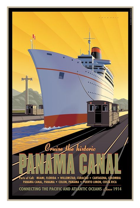 Vintage Ship, Panama Travel, Ship Poster, Transportation Poster, Panama Canal, Retro Travel Poster, Art Deco Posters, Vintage Poster Art, Tarzan