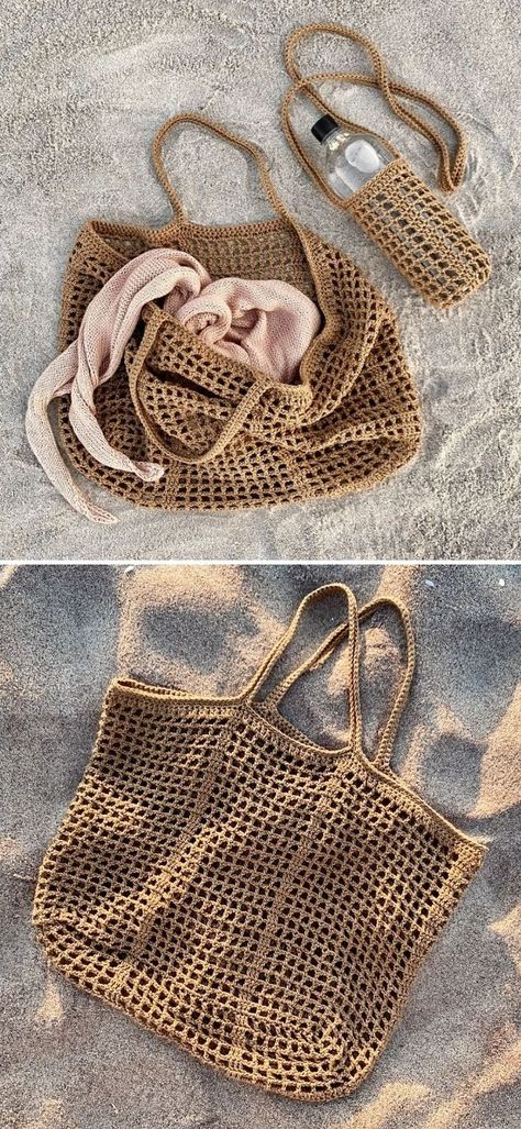 Beach Crochet Bag Free Pattern, Summer Bag Crochet Patterns, Crochet Beach Projects, Mesh Crochet Bag Pattern Free, Mesh Bag Crochet Pattern Free, Crochet Beach Bag Free Pattern Summer, Crochet Summer Bag Pattern, Easy Crochet Beach Bag Free Pattern, Simple Crochet Market Bag