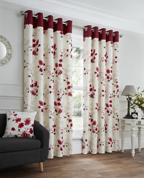 Draps Design, Curtains Living Room Modern, Plain Curtains, Living Room Decor Curtains, Stylish Curtains, Living Room Red, Curtains Living, Red Curtains, Floral Curtains