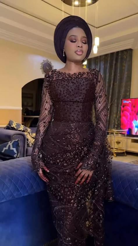 follow @kajathebrat for more Brown Wedding Themes, Nigerian Traditional Dresses, African Princess, Nigerian Lace Styles Dress, Nigerian Lace Styles, Nigerian Lace, African American Fashion, Women Lace Dress, African Lace Styles