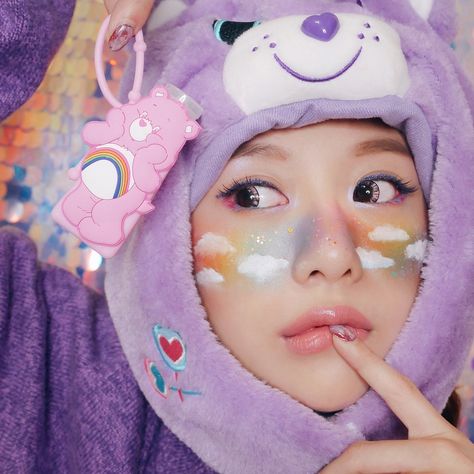 ! 🍒紀卜心 on Instagram: “Care bears🌈🐻 #makeup#carebears#rainbow” Care Bear Inspired Makeup, Carebears Makeup Looks, Carebear Makeup Halloween, Carebear Make Up, Care Bears Makeup Look, Carebear Makeup Look, Care Bear Makeup Ideas, Bear Makeup Look, Care Bear Makeup