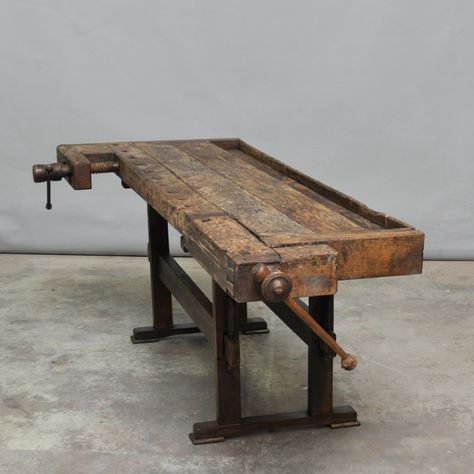 Antique Work Table, Cottage Garden Sheds, Workshop Bench, Rustic Desk, Vintage Side Table, Woodworking Table, Woodworking Hand Tools, Work Bench, Workshop Storage