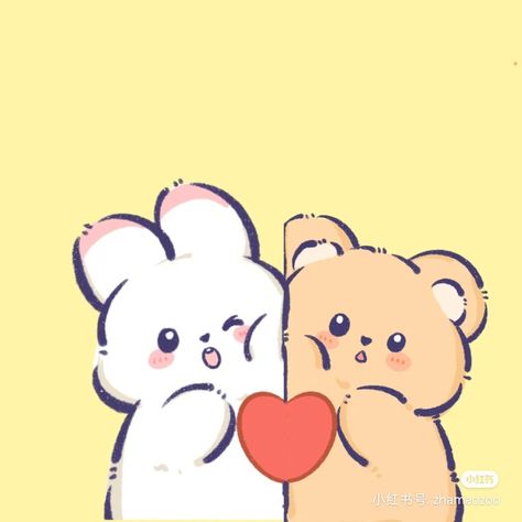 Cute Drawings Couples, Cute Bunny Couple, Rabbit Couple, Kawaii Couple, Bunny Couple, Njoy Obs, Bunny And Bear, Cute Couple Drawings, Cute Couple Cartoon