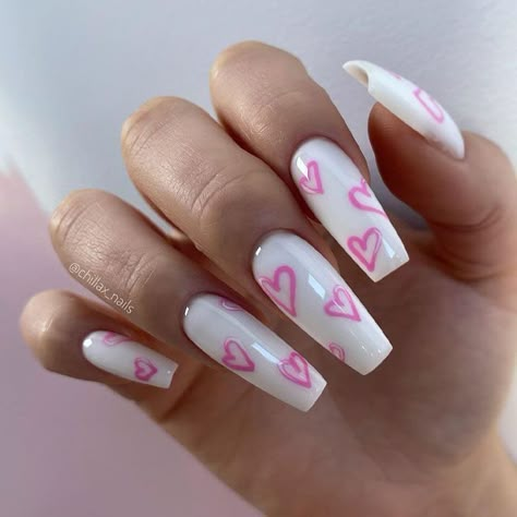 Valentines Day Nails Designs 2024, Heart Design On Nails, Pink Nails Valentine's Day, San Valentine Nails Ideas, Nails With Hearts, Valentines Nail, Vday Nails, Valentine Nail Art, February Nails