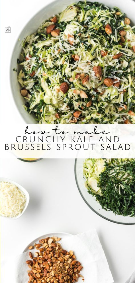 Brussel Kale Salad, Brussel Sprouts Salad Recipes, Best Chopped Salad, Bibibop Kale Recipe, Broccoli Brussel Sprout Salad, Salad With Brussel Sprouts, Brussels Sprouts Salad Recipe, Mushroom Salads, Kale Chopped Salad