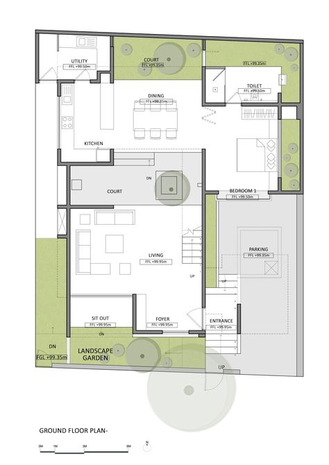 A Modern Tree House – Cube Square | Collage Studio ‘’Prasanna House is illustrative, where a dense urban context has been transformed into an intimate and tranquil living space. Trees, leaves and nature are the essences of the project, bringing it to life.’’ CLIENT’S BRIEF The clients being simple and deep-rooted were looking to have[Read More] Bungalow Plans Modern, Square Floor Plans, Bungalow Plan, Simple Tree House, Modern Tree House, Duplex Floor Plans, Square Collage, Courtyard House Plans, Simple Tree