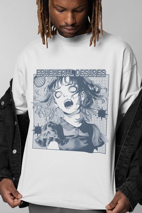 Ephemeral Desires Aesthetic T-Shirt | Anime Horror Graphic Tee | Japanese Manga Style Shirt | Yandere Anime Art | Edgy Streetwear Japanese Manga Art, Surreal Background, Anime Horror, Horror Manga, Horror Anime, Edgy Streetwear, Dark Aesthetics, Japanese Manga, Manga Style