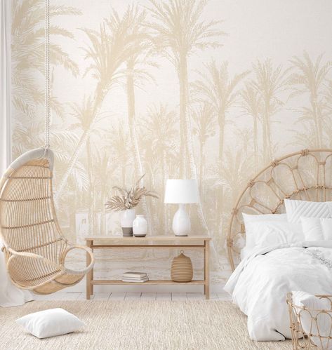 Coastal Girls Bedroom, Ella Bella, Blush Wallpaper, Beach Interior, Palm Wallpaper, Boho Nursery Decor, 50 Style, Gold Wallpaper, Wallpaper Bedroom