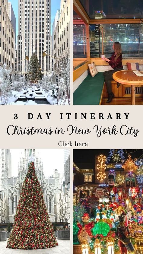 A sample three day itinerary for your Christmas in New York City. The perfect New York travel guide for the holidays and first timers. New York Christmas Time, New York Trip Planning, New York In December, Christmas In New York City, New York City December, Christmas Travel Destinations, Nyc Itinerary, Christmas Nyc, New York City Christmas