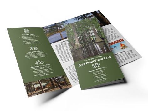 Trap Pond State Park Trifold Brochure Redesign -- Brochure Examples From Venngage Park Brochure, Map Brochures, Brochure Food, Rack Cards Design, Brochure Examples, Brochure Ideas, Brochure Design Layout, Brochure Inspiration, Trifold Brochure Design