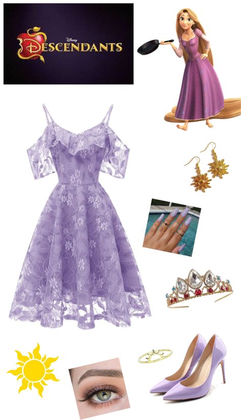 Disney Princess Custome Ideas, Rapunzel Costume Teenage, Modern Rapunzel Costume, Daughter Of Rapunzel Descendants, Disney Bounding Tangled, Tangled Dress Inspired Outfits, Rapunzel Outfit Ideas Modern Disney, Princess Costumes Teenage, Modern Rapunzel Outfit