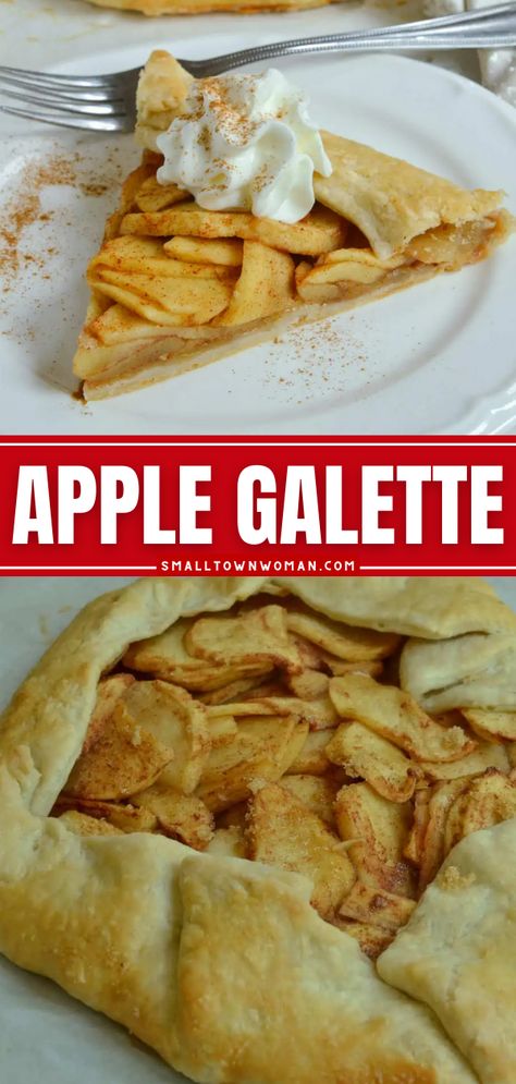 Bake up this French apple galette recipe! It's the perfect fall dessert. Not only is this apple food idea full of flavor and spice, but it also has a rustic look you'll surely love! Gallete Recipe, Easy Apple Galette Recipe, Apple Galette Recipe, Apple Facts, Apple Galette, Thanksgiving Dinner Party, Apple Recipes Easy, Thanksgiving Desserts Easy, Galette Recipe