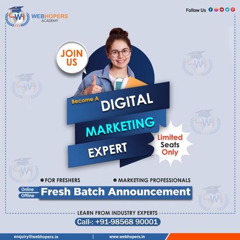 Be The Next #Digital_Marketing Guru! Grab 100% Practical knowledge from experienced faculty. Connect with the best digital marketing Academy in Panchkula #July_Fresh_Batch_Start Book Your Free Demo Class Now! Call: 98568-90001 Click below to know more https://www.webhopers.in/ - - #DigitalMarketingExpert #StartsNewBatch #DigitalMarketingBatch #DigitalMarketing #Students #EarnMoney #Academy #Webhopersacademy #OnlineMarketing #DigitalMarketingInstitute #DigitalGuru Digital Marketing Design, Digital Marketing Training, Marketing Professional, Marketing Courses, Marketing Design, Earn Money, Online Marketing, Digital Marketing, The Next