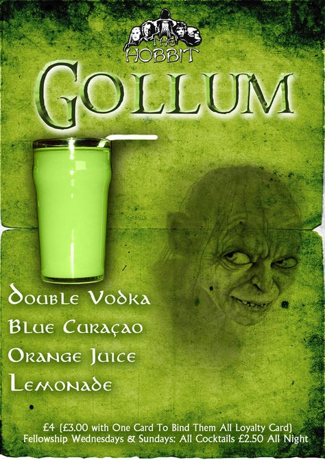 Gollum Cocktail Disney Cocktails, Party Drinks Alcohol, Cocktail Shots, Themed Drinks, Cocktails Bar, Boozy Drinks, Halloween Cocktails, Halloween Drinks, Alcohol Drink Recipes