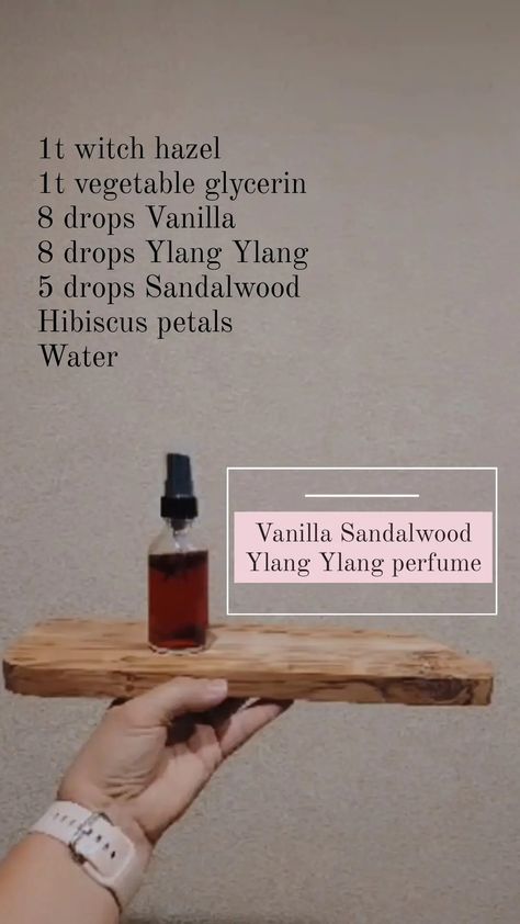 Herbal Perfume Recipes, Diy Natural Perfume, Body Mist Recipe, Diy Vanilla Perfume, Vanilla Essential Oil Perfume Recipes, Vanilla Extract Perfume Diy, Essential Oil Perfume Recipes Spray, Sandalwood Perfume Diy, Diy Non Toxic Perfume