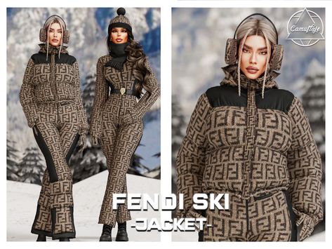 FENDI SKI Collection - Jumpsuit with Scarf + Jacket + Ski Pants | Patreon Sims 4 Cc Skiing Clothes, Sims 4 Cc Patreon Jacket, Sims 4 Fendi Cc, Sims 4 Ski Outfit Cc, Sims 4 Skiing Cc, Winter Outfits Sims 4, Sims 4 Cc Winter Clothes Female Patreon, The Sims 4 Cc Patreon Winter Clothes, Sims 4 Cc Coats