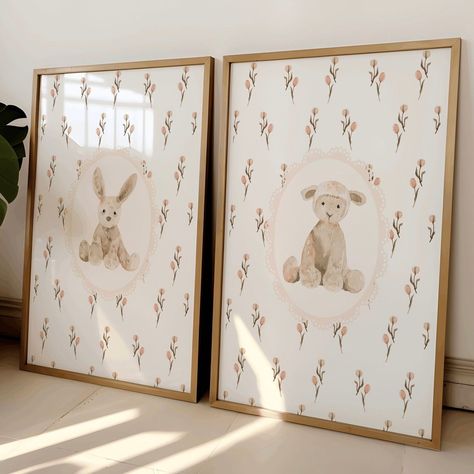 Lamb Nursery Decor, Cottage Core Theme, Cottagecore Prints, Ikea Baby Nursery, Lamb Nursery, Neutral Nursery Art, Baby Animal Art, Art Cottage, Baby Room Neutral