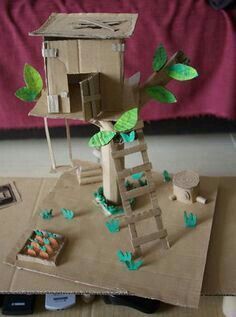 Cardboard treehouse Cardboard Tree House, Treehouse Art, Cardboard Tree, 3d Construction, Steam Ideas, Box Crafts, Cardboard Toys, Gym Games, Cardboard House