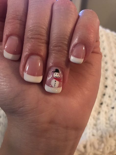 Snowman French Tip Nails, Snowman On Nails, Super Short Christmas Nails, Snowman Nails Acrylic, Snowman Acrylic Nails, Winter Nails Snowman, Snowman Nails Design, Snowmen Nails, Snowman Nail