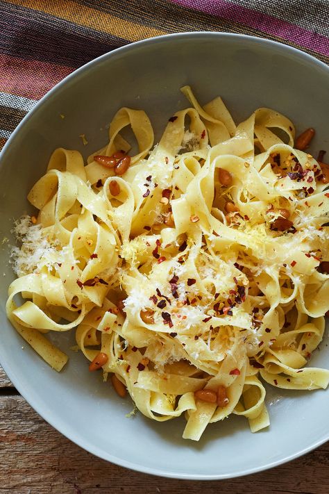 Pasta With Bacon, Cheese, Lemon and Pine Nuts Recipe - NYT Cooking Pasta With Butter, Pasta With Bacon, Pine Nut Recipes, Whole Roasted Cauliflower, Butter Pasta, Bacon Pasta, Small Pasta, Nyt Cooking, Spanish Food