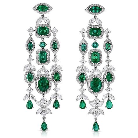 One-of-a-kind emerald and diamond earrings by Roberto Coin. Halo Chandelier, Tiaras Jewellery, Diamond Watches, Jewelry Design Drawing, Diamond Jewelry Designs, Coffee Makers, Roberto Coin, Expensive Jewelry, Royal Jewelry