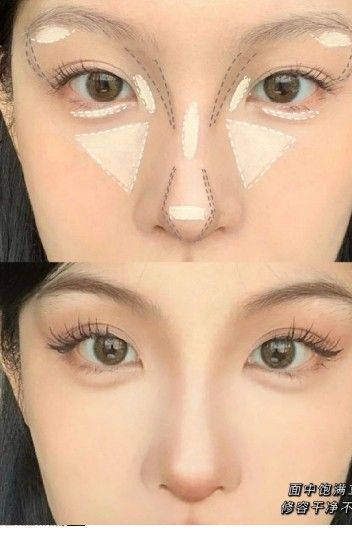 Douyin Makeup Tutorial Contour, Sharp Nose Contour, Almond Nails Douyin, Concealer Placement Korean, Douyin Nose Contour, Asian Makeup Tutorials Step By Step, Make Up Tutorial Korean, Douyin Contour, Asian Makeup Contouring