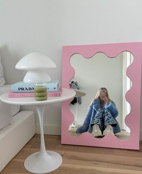 Valerie Sanders, Dresser Aesthetic, Sanctuary Decor, Wavy Wall, Mirror Full Length, Mirror Home Decor, Colorful Interior Design, Clean Decor, Funky Wall Art