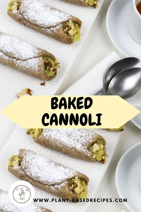 vegan baked cannoli Vegan Cannoli Recipe, Vegan Cannoli, Cannoli Filling, Cannoli Shells, Cannoli Recipe, Dairy Free Baking, Vegan Pastries, Dough Ingredients, Vegan Condiments