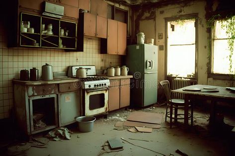 Compulsive Hoarding Syndrom - messy kitchen with pile of dirty dishes. Neural network AI generated stock image Kitchen Concept Art, Haunted Kitchen, Creepy Kitchen, Compulsive Hoarding, Dirty Kitchen Design, Messy Home, Royal Kitchen, 1970s House, Anime House