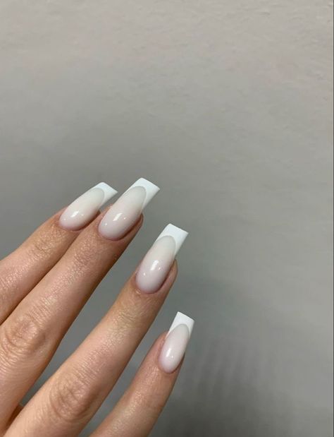 Tapped Square Acrylic Nails, Kaci Jay Nails, Milky White French Tip Nails Square, French Square Nails Long, Medium Square French Tip Acrylic Nails, Long Square Nails French Tip, Narrow Square Nails, Medium Tapered Square Acrylic Nails, French Nail Designs Square