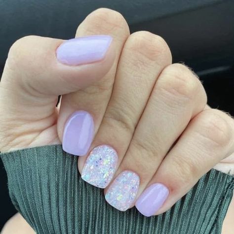 Spring Color Nails Short, Uv Acrylic Nails, Cute Short Acrylic Nails Simple Glitter, Purple Nails For Spring, Beautiful Nails 2023, Light Purple Dipped Nails, Spring And Summer Nails 2023, Revel Nail Tips And Tricks, Nexgen Nails Ideas Spring