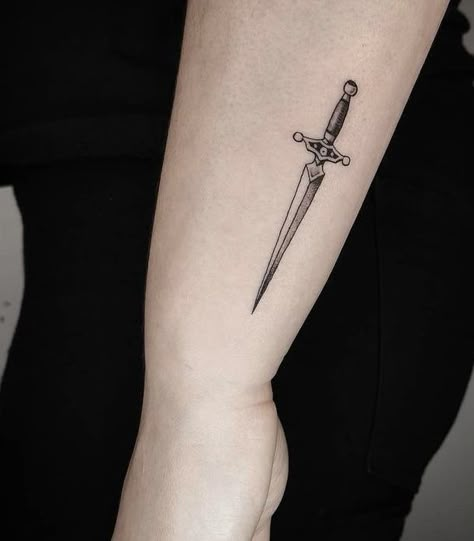 Matching Dagger Tattoos, Forearm Dagger Tattoo, Fine Line Dagger Tattoo, Dagger Hand Tattoo, Dager Tattoos For Women, Patchy Tattoos, Tiny Dagger Tattoo, Small Dagger Tattoo, Dager Tattoos