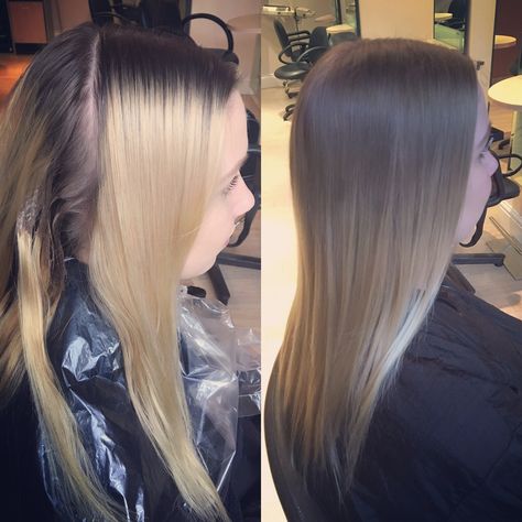 Grown out roots to natural blending ombré - before and after Brown Grown Out Roots, Grown Out Roots, Before And After Hair, Dark Roots, Roots Hair, Grow Out, Dyed Hair, Hair Ideas, Blending