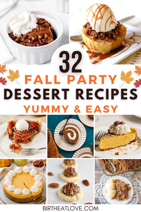 Fall party desserts to impress! You'll find lots of delicious dessert recipes for your Fall party with apple, pumpkin, cinnamon and pecans perfect for serving on your dessert table. Give these yummy recipes for Fall desserts a try. #dessert #Fallparty Fall Party Dessert, Fall Party Desserts, Fall Party Food Ideas, Best Thanksgiving Desserts, Healthy Thanksgiving Desserts, Desserts To Impress, Fall Party Food, Thanksgiving Dessert Recipes, Fun Thanksgiving Desserts