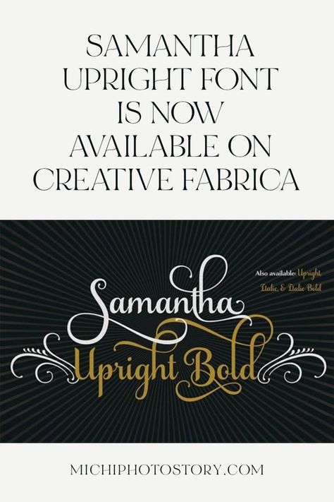 The Samantha Family font includes the eclectic Samantha Upright and Samantha Italic, both with regular and bold weights. This is the perfect font family if you want a wide selection of beautiful characters, in a playful, yet elegant style. Find Hobbies, Famous Fonts, Samantha Font, Design Library, Photo Story, Script Fonts, Script Font, Creative Fabrica, Chalkboard Quote Art