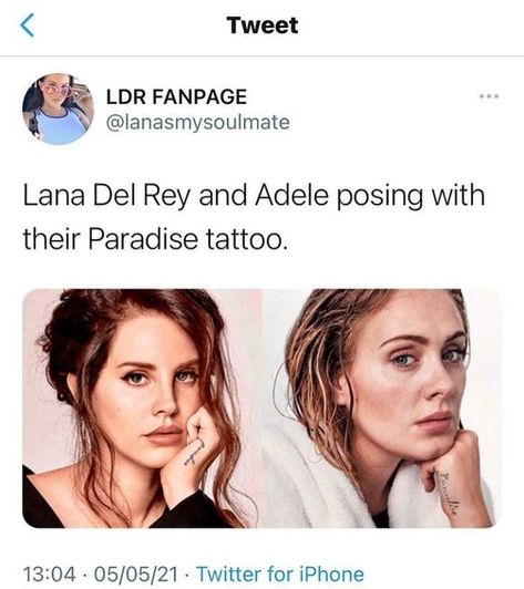 Adele And Lana Del Rey, Lana Del Rey Paradise Tattoo, Adele Tattoo Ideas, Lana Del Rey Inspired Tattoos, Adele Tattoo, Lana Del Rey Tattoo Ideas, Lana Del Rey Nails, Lana Tattoo, Lana Del Rey Paradise