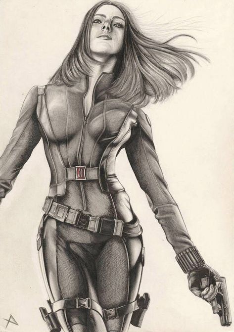 Marvel Drawing Ideas, Black Widow Drawing, Avengers Drawings, Easy Girl, Female Face Drawing, Best Marvel Characters, Drawing Hair, Leather Suit, Marvel Drawings