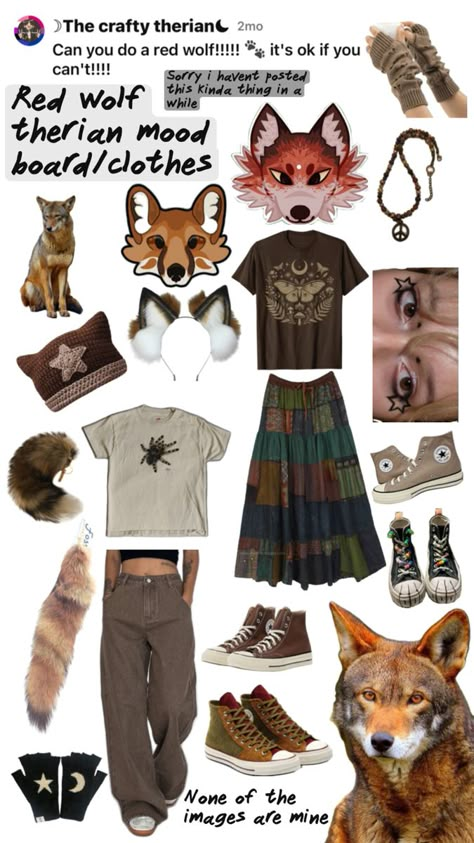 🌾🐾🪶⭐️love therians🐾🌱🍃🦌 Ainsley Core, Wolf Core, Therian Outfits, Mood Board Clothes, Wolf Therian, High School Fits, Anime Cake, Red Wolf, Birthday Stuff