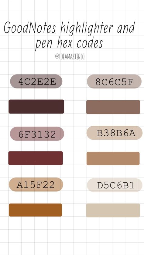 Goodnotes Fall Colors, Fall Color Hex Codes Goodnotes, Goodnotes Planner Ideas Aesthetic, Goodnotes Hex Codes Neutral, Goodnote Hex Code, Hexcode Color Palette Goodnotes, Highlighter Palette Goodnotes, Goodnotes Color Palette Notes, Fall Hex Code Palette