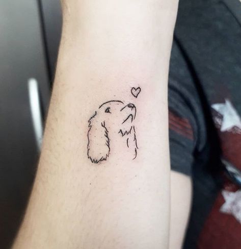 14 Memorial Tattoo Ideas For Cocker Spaniel Owners | PetPress Spaniel Tattoo, Memorial Tattoo Ideas, Puppy Tattoo, Small Dog Tattoos, Dog Memorial Tattoos, Pawprint Tattoo, Shoulder Tattoos, Memorial Tattoo, Line Art Tattoos