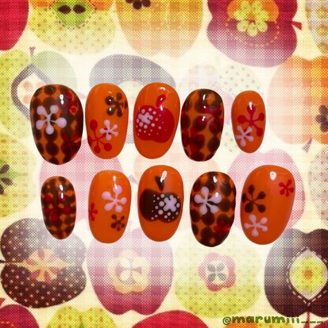 Megan Marumi Yama (@meganyama) on X Twee Nails, Farm Nails, Apple Nails, Apple Set, Acrylic Press On Nails, Really Cute Nails, Fall Apples, Funky Nails, Nail Sizes